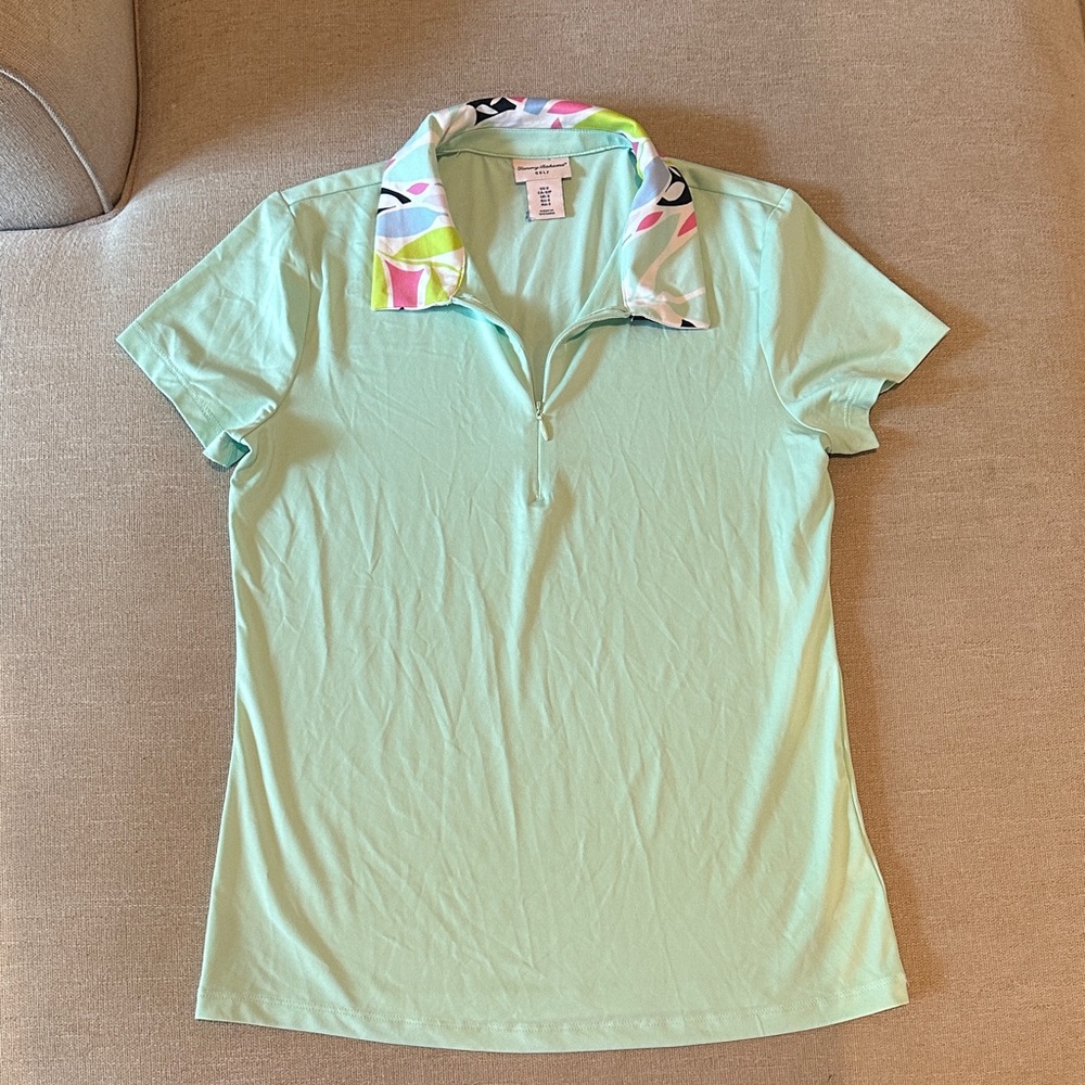 Tommy Bahama Light Green Shirt with Vibrant Collar